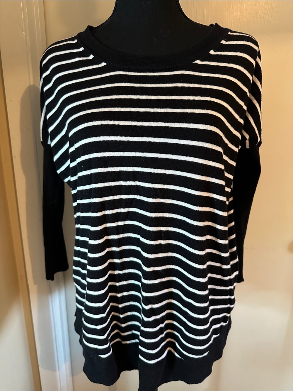 J. Crew Factory Black & White Striped Crewneck Tunic Sweater